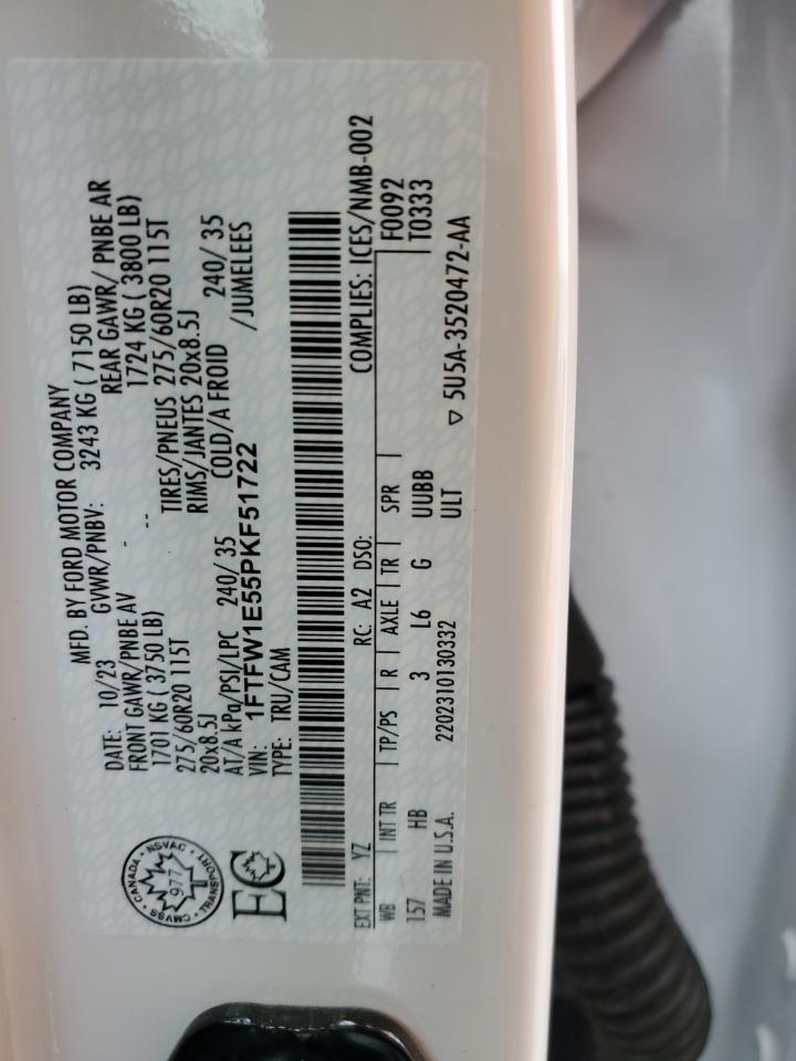 2023 FORD F150 SUPERCREW VIN:1FTFW1E55PKF51722