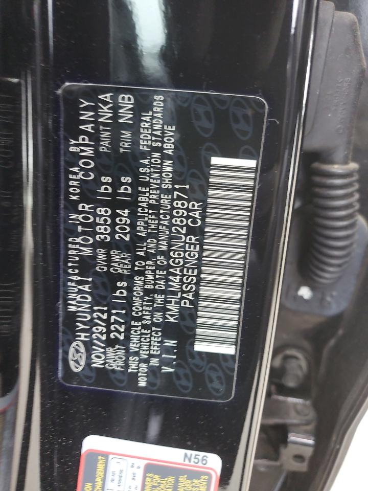 2022 HYUNDAI ELANTRA SEL VIN:KMHLM4AG6NU289871