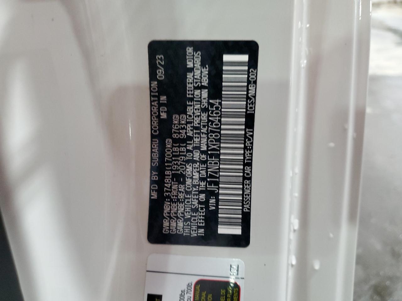 2023 TOYOTA GR 86 PREMIUM VIN:JF1ZNBF1XP8764654