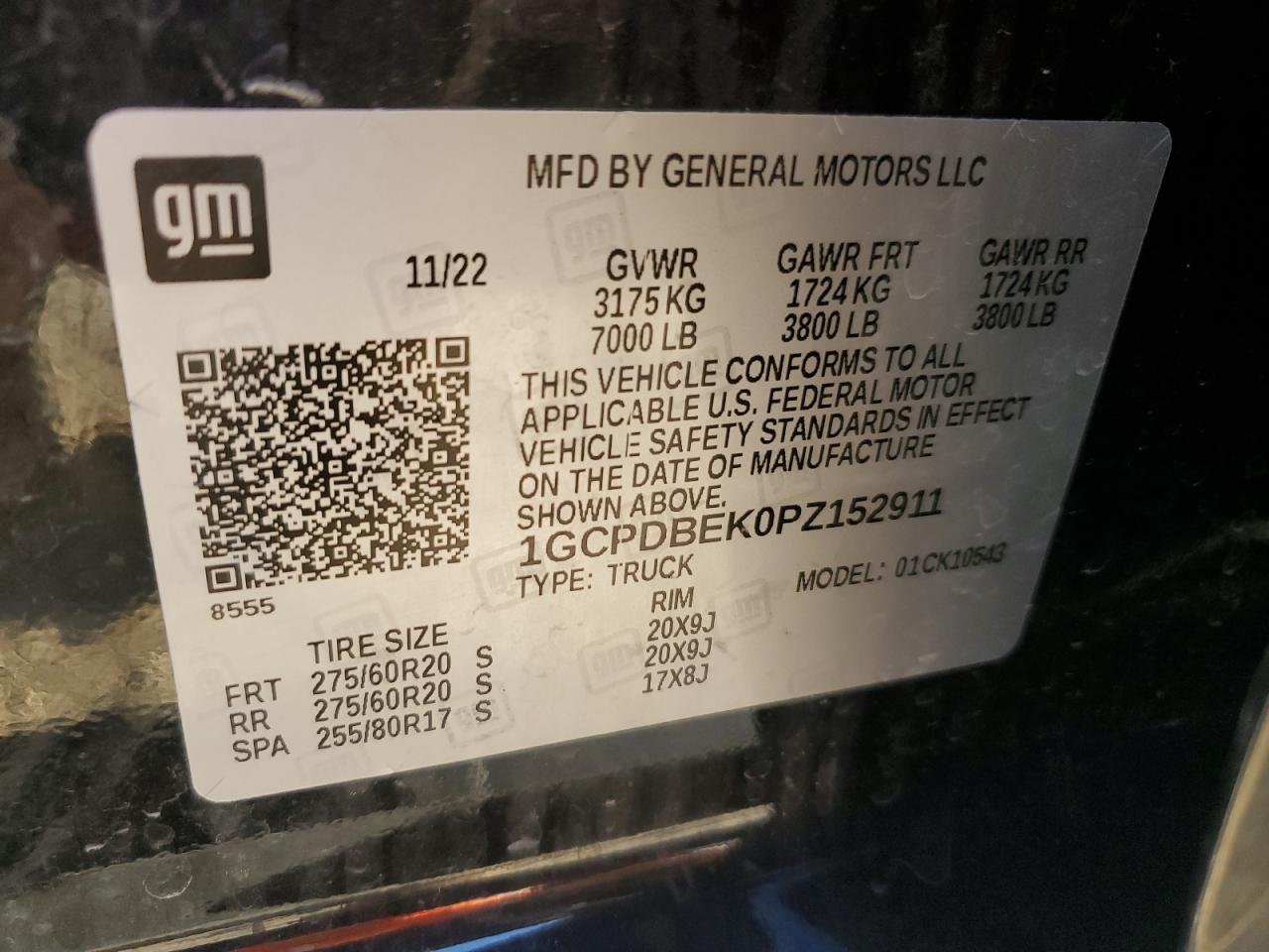 2023 CHEVROLET SILVERADO K1500 CUSTOM VIN:1GCPDBEK0PZ152911