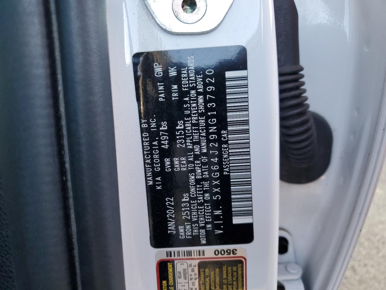 2022 KIA K5 GT LINE VIN:5XXG64J29NG137920