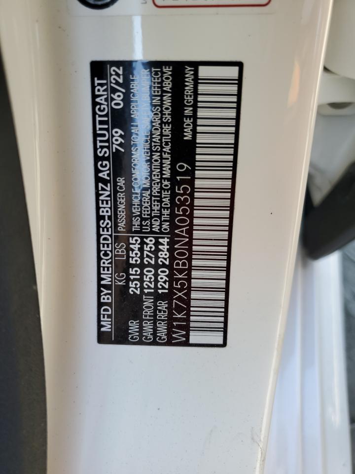 2022 MERCEDES-BENZ AMG GT 43 VIN:W1K7X5KB0NA053519