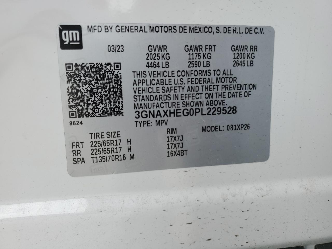 2023 CHEVROLET EQUINOX LS VIN:3GNAXHEG0PL229528