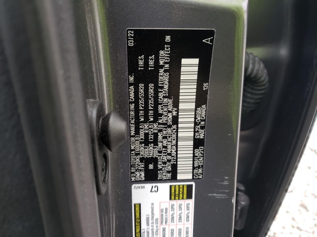2022 LEXUS RX 450H VIN:2T2JGMDA1NC082436
