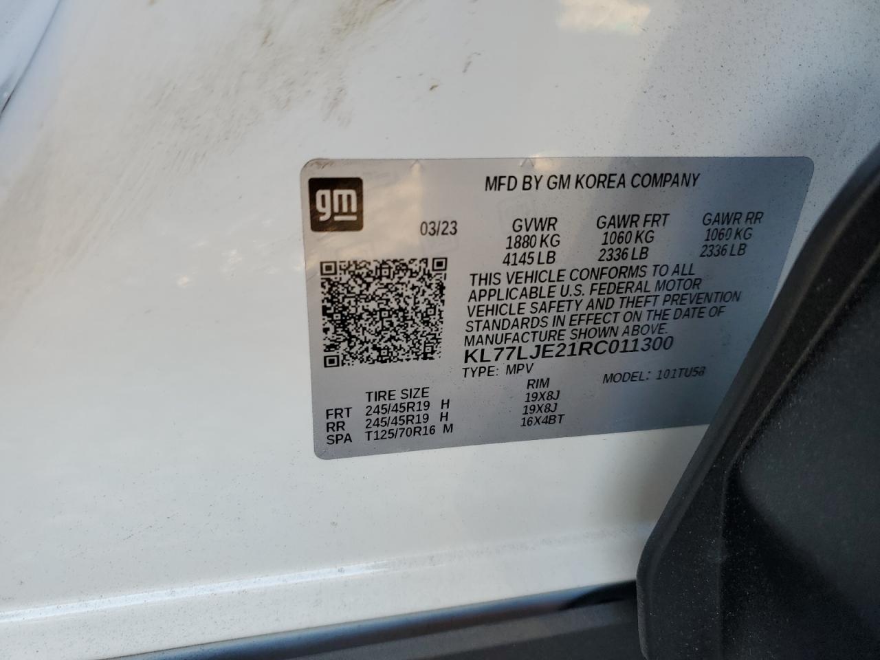 2024 CHEVROLET TRAX 2RS VIN:KL77LJE21RC011300