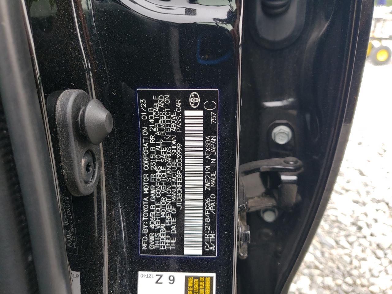 2023 TOYOTA COROLLA LE VIN:JTDBCMFE8PJ003999