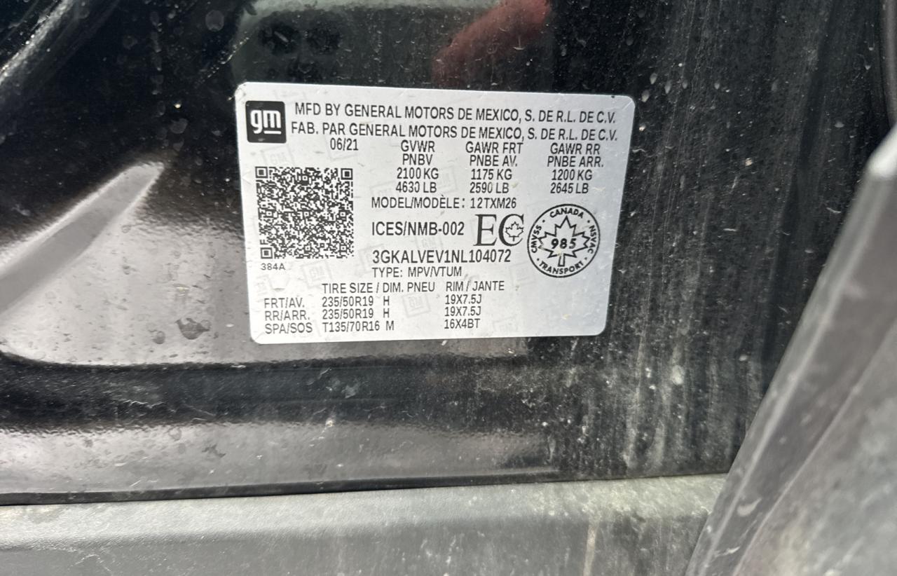 2022 GMC TERRAIN SLT VIN:3GKALVEV1NL104072