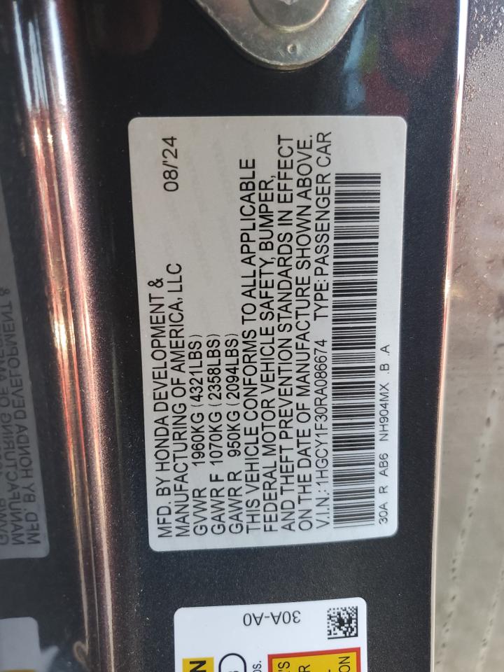 2024 HONDA ACCORD EX VIN:1HGCY1F30RA086674