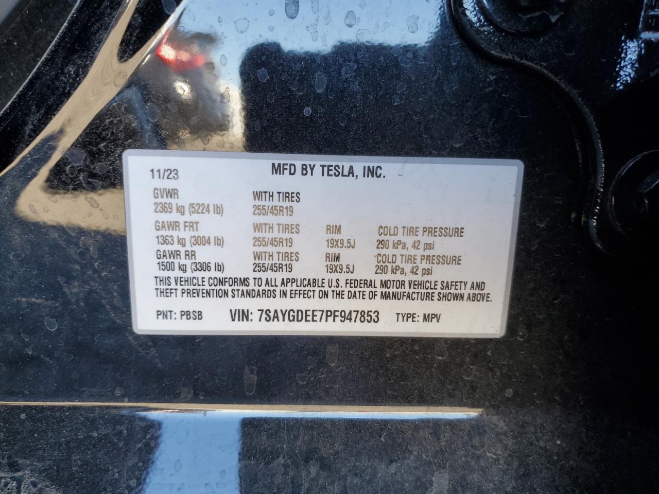 2023 TESLA MODEL Y  VIN:7SAYGDEE7PF947853