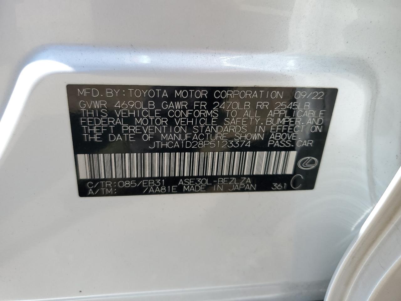 2023 LEXUS IS 300 VIN:JTHCA1D28P5123374