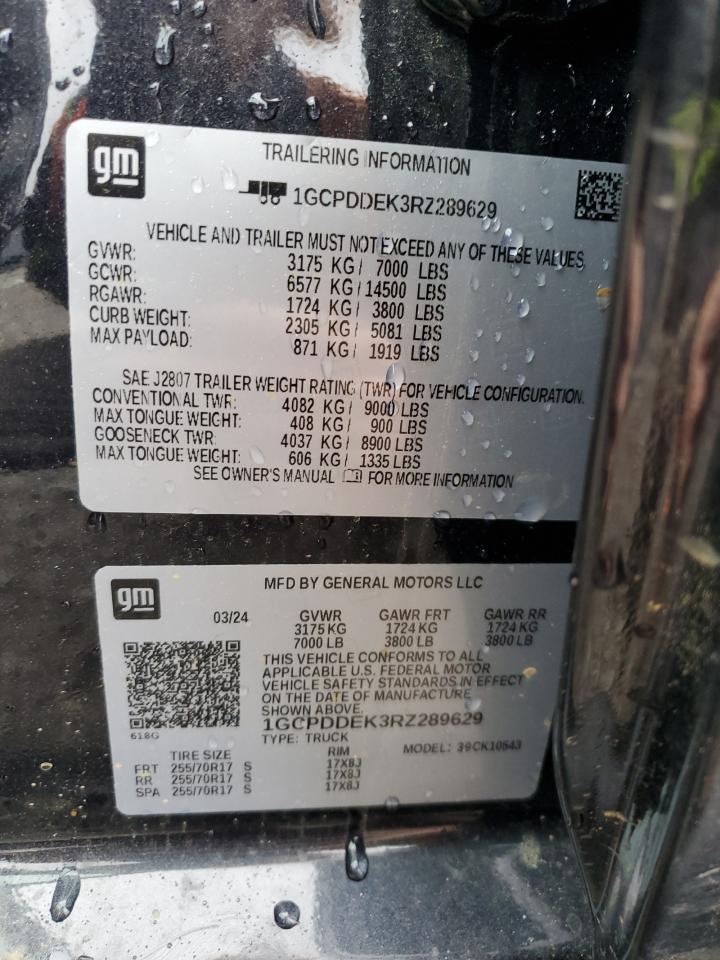 2024 CHEVROLET SILVERADO K1500 LT VIN:1GCPDDEK3RZ289629