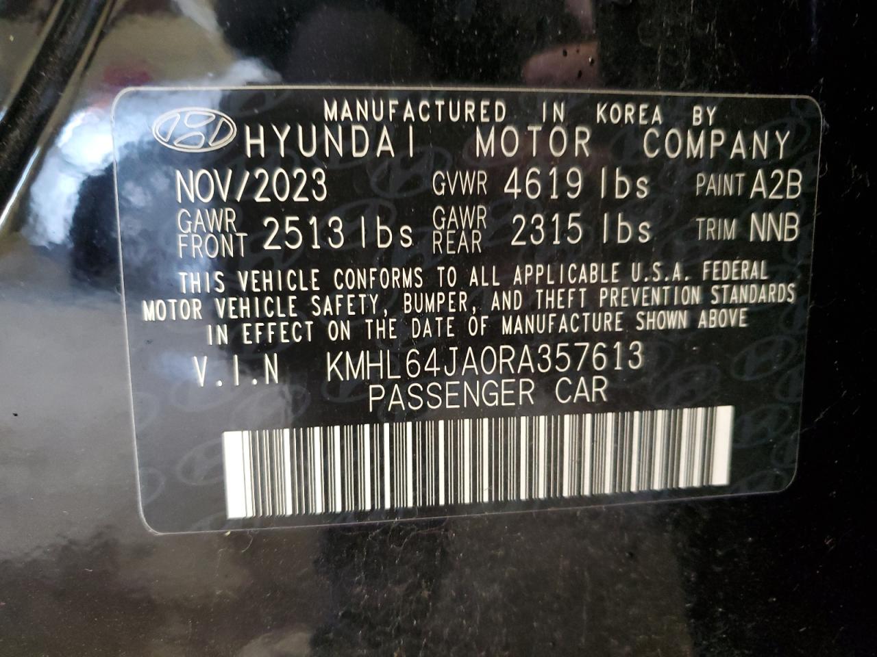 2024 HYUNDAI SONATA SEL VIN:KMHL64JA0RA357613