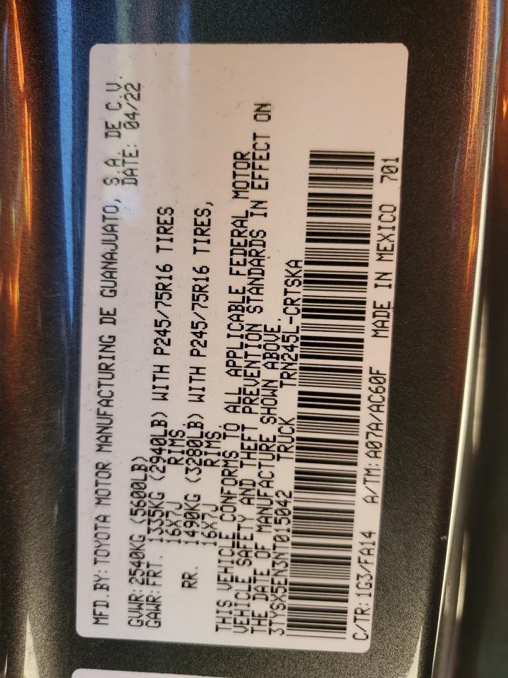2022 TOYOTA TACOMA ACCESS CAB VIN:3TYSX5EN3NT015042