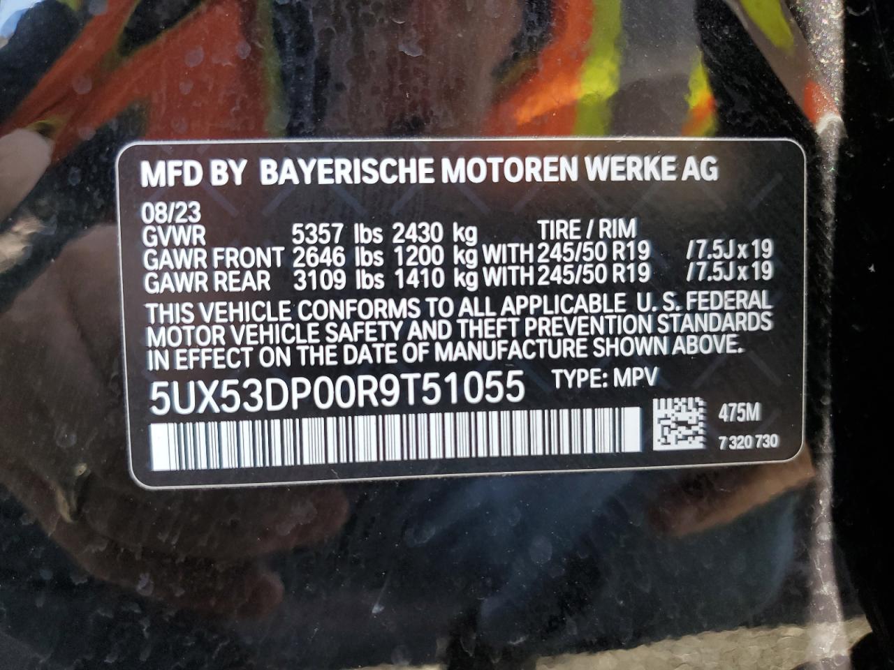 2024 BMW X3 XDRIVE30I VIN:5UX53DP00R9T51055