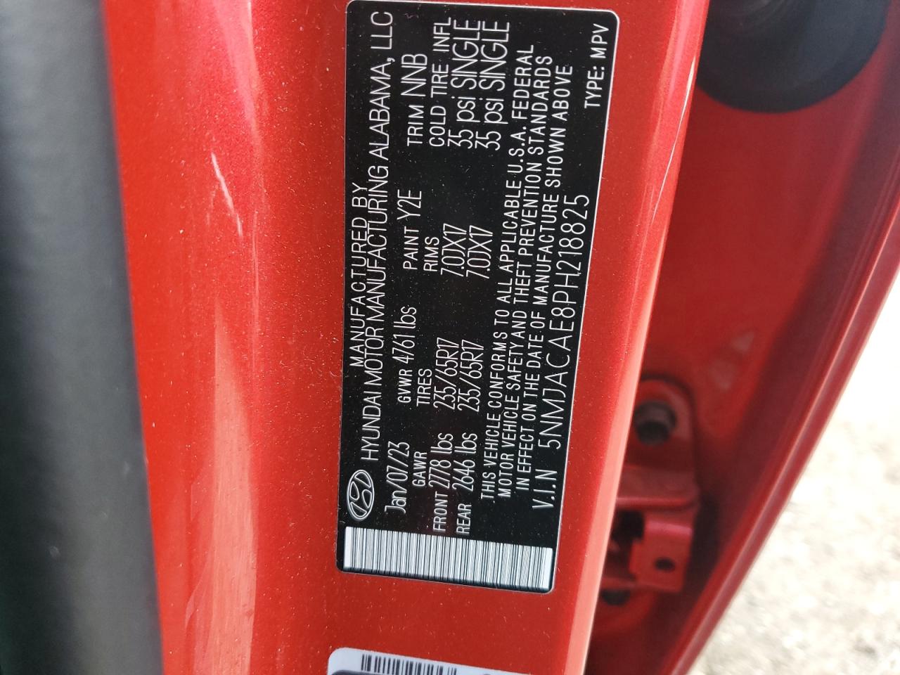 2023 HYUNDAI TUCSON SE VIN:5NMJACAE8PH218825