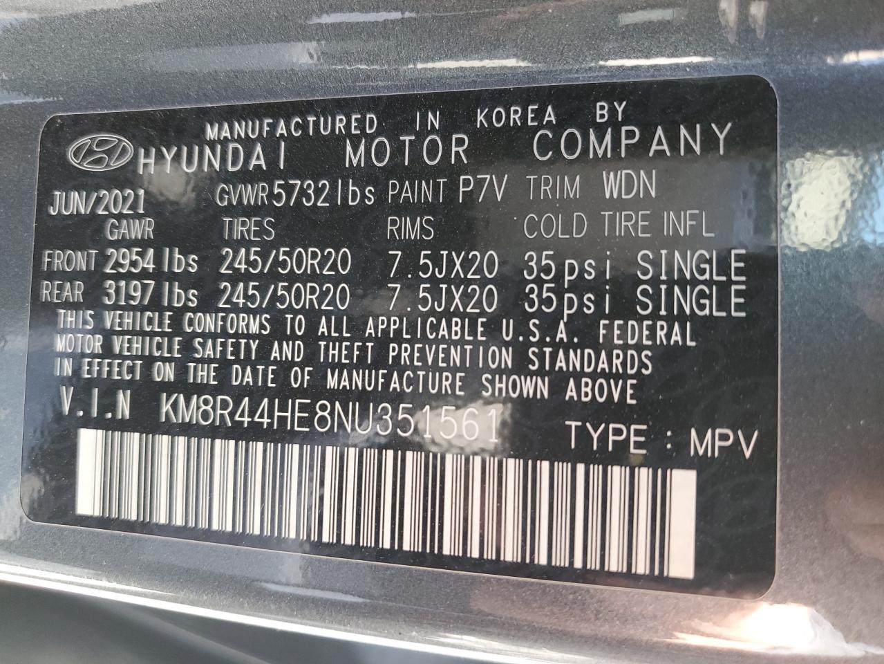 2022 HYUNDAI PALISADE SEL VIN:KM8R44HE8NU351561