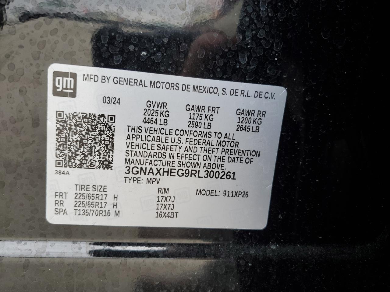 2024 CHEVROLET EQUINOX LS VIN:3GNAXHEG9RL300261