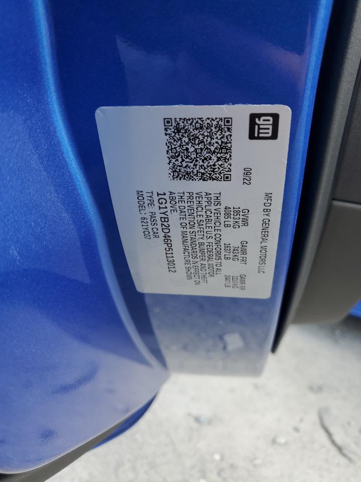 2023 CHEVROLET CORVETTE STINGRAY 2LT VIN:1G1YB2D46P5113012