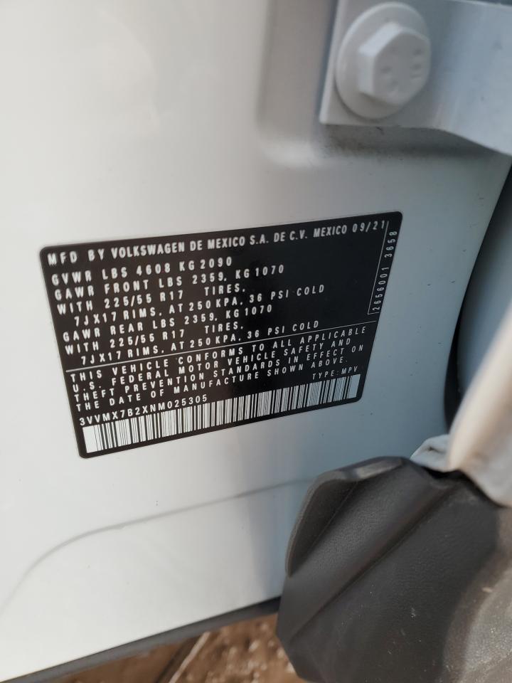 2022 VOLKSWAGEN TAOS S VIN:3VVMX7B2XNM025305