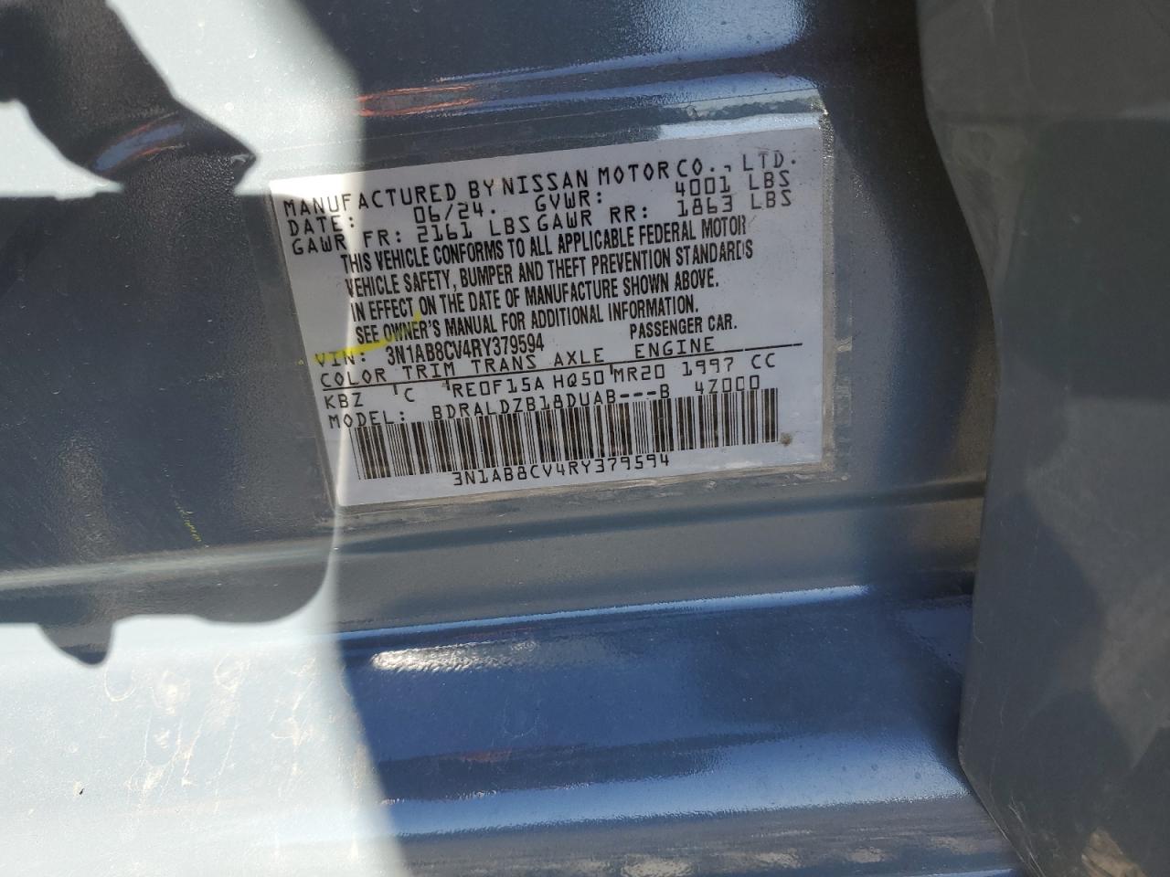 2024 NISSAN SENTRA SV VIN:3N1AB8CV4RY379594
