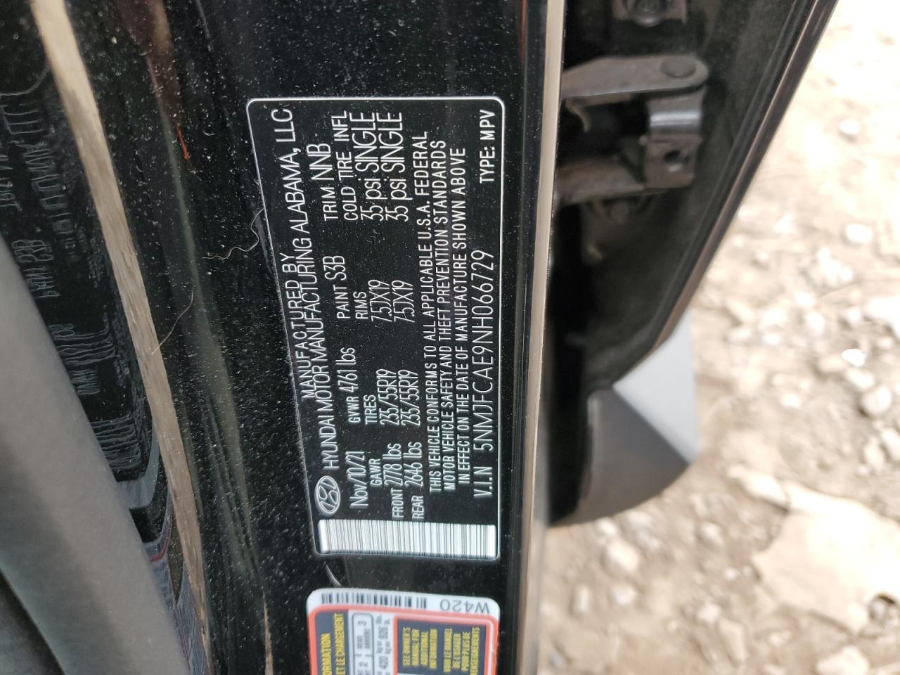 2022 HYUNDAI TUCSON SEL VIN:5NMJFCAE9NH066729