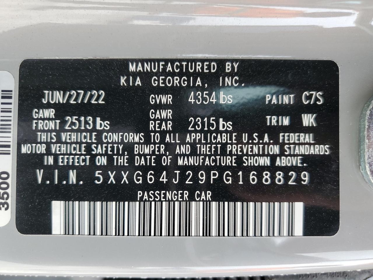 2023 KIA K5 GT LINE VIN:5XXG64J29PG168829