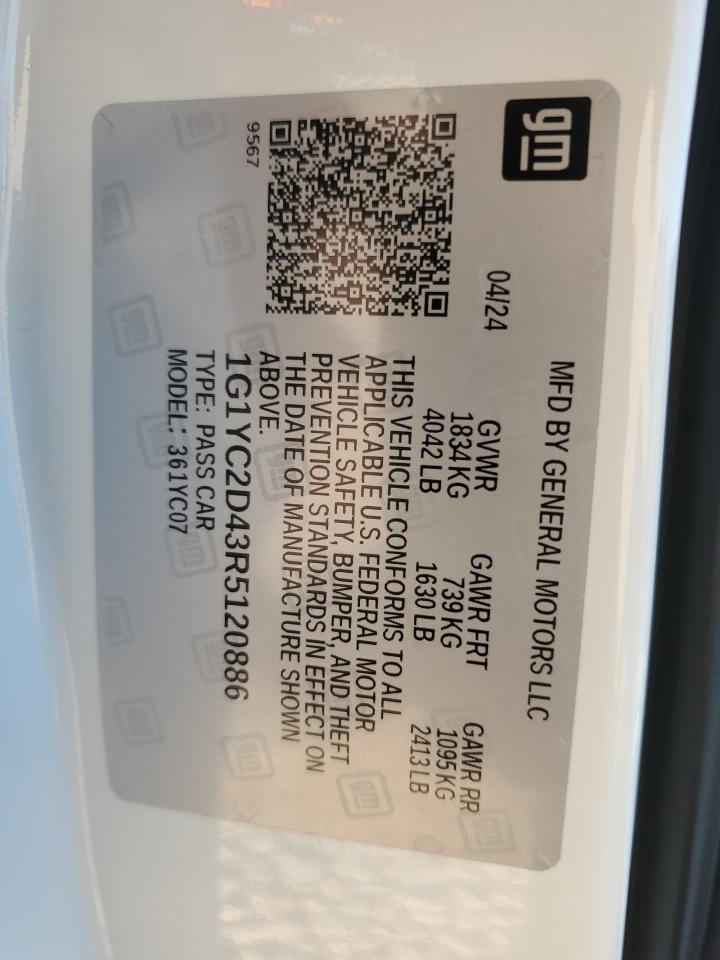 2024 CHEVROLET CORVETTE STINGRAY 3LT VIN:1G1YC2D43R5120886