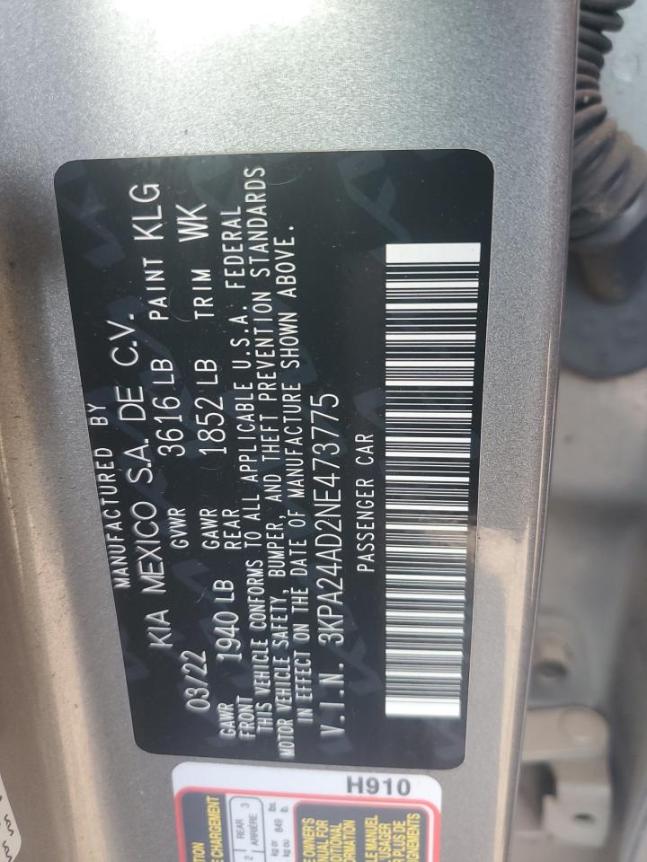 2022 KIA RIO LX VIN:3KPA24AD2NE473775