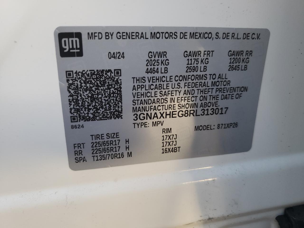 2024 CHEVROLET EQUINOX LS VIN:3GNAXHEG8RL313017