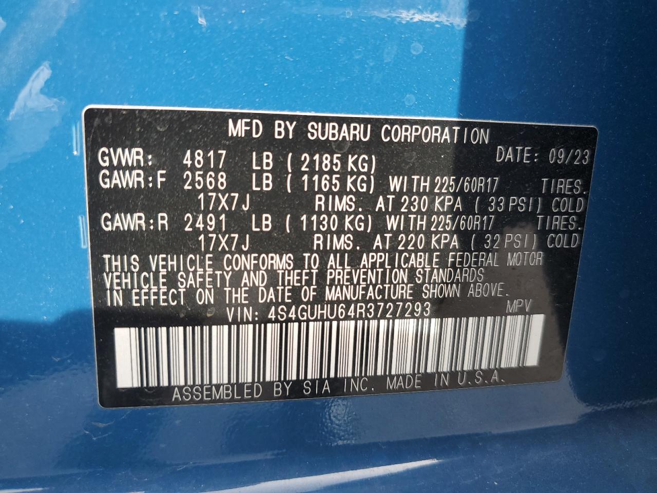 2024 SUBARU CROSSTREK WILDERNESS VIN:4S4GUHU64R3727293