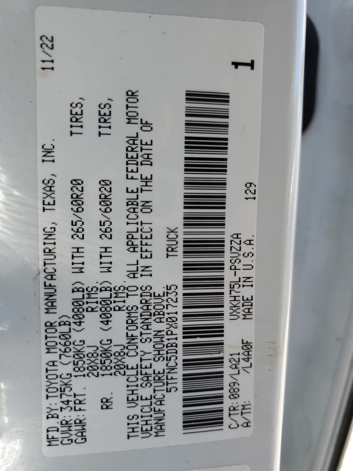 2023 TOYOTA TUNDRA CREWMAX PLATINUM VIN:5TFNC5DB1PX017235