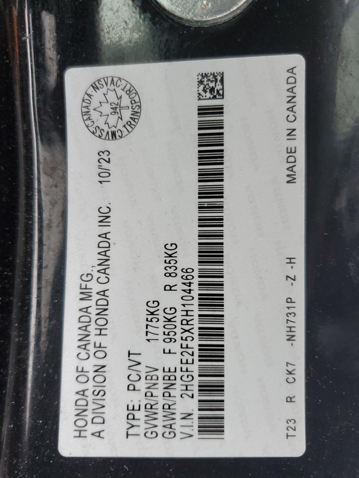 2024 HONDA CIVIC SPORT VIN:2HGFE2F5XRH104466