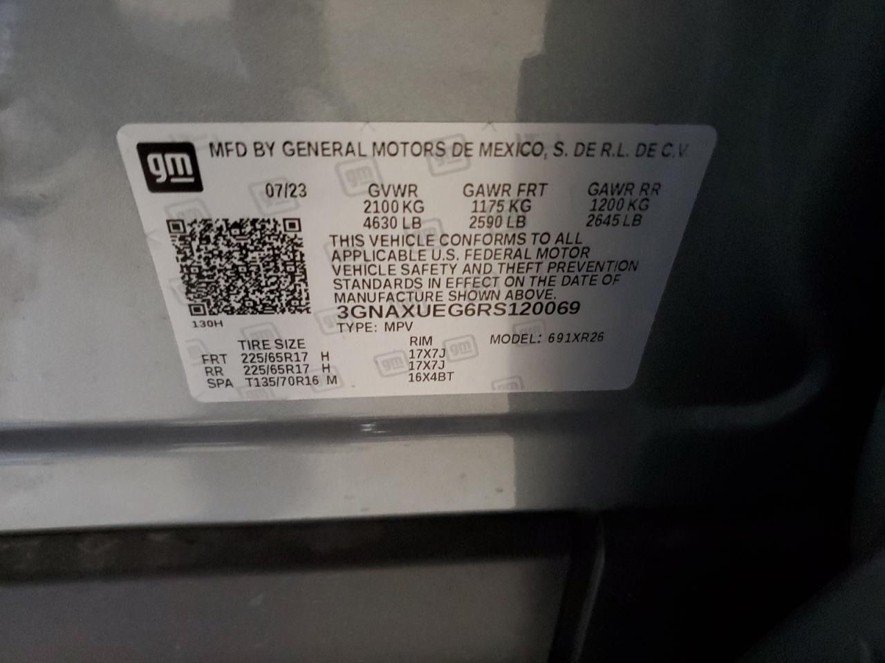 2024 CHEVROLET EQUINOX LT VIN:3GNAXUEG6RS120069