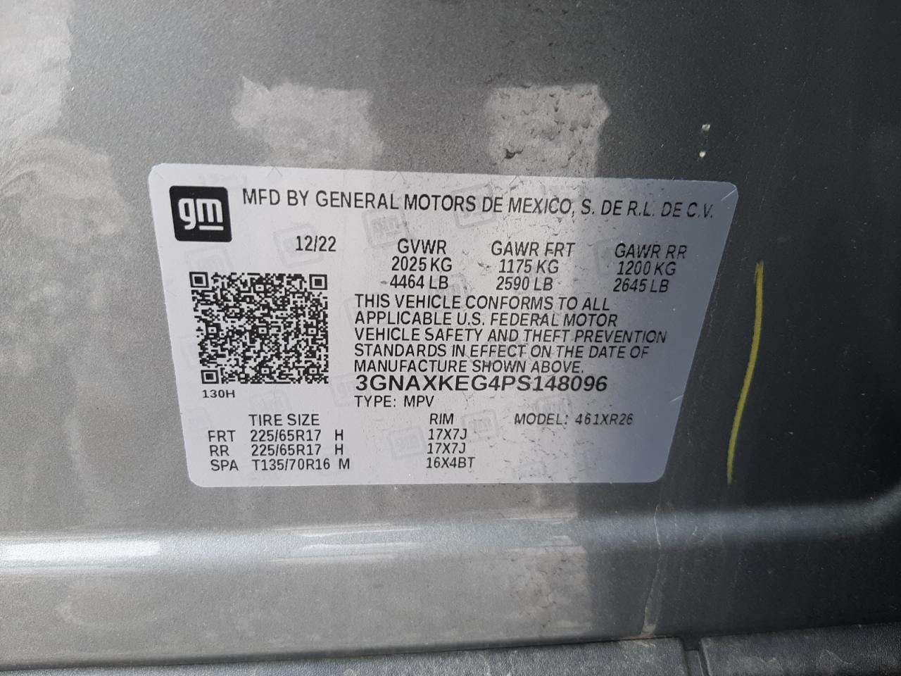 2023 CHEVROLET EQUINOX LT VIN:3GNAXKEG4PS148096