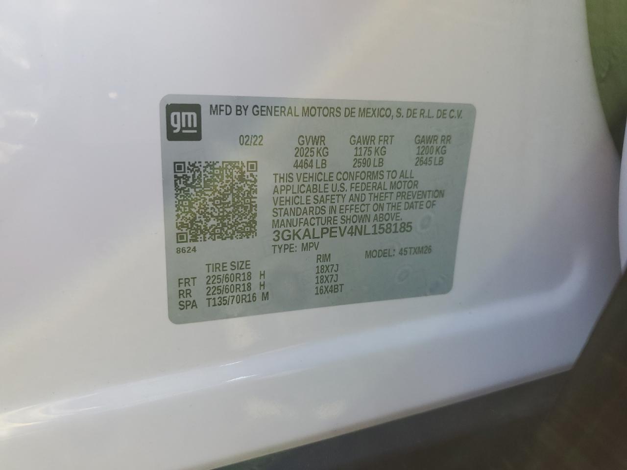 2022 GMC TERRAIN SLT VIN:3GKALPEV4NL158185
