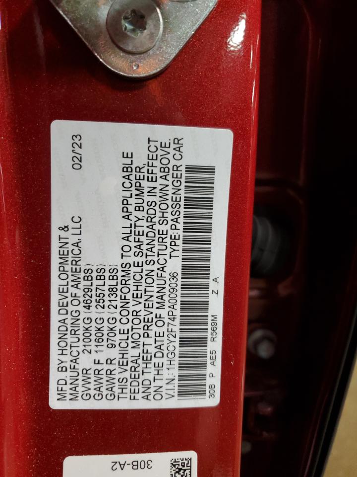 2023 HONDA ACCORD HYBRID SPORT-L VIN:1HGCY2F74PA009036