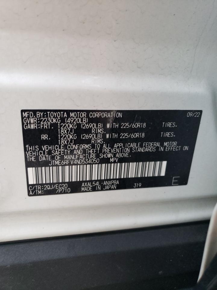 2022 TOYOTA RAV4 XSE VIN:JTME6RFV4ND534050