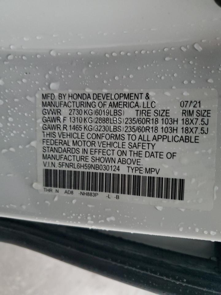 2022 HONDA ODYSSEY EX VIN:5FNRL6H59NB030124