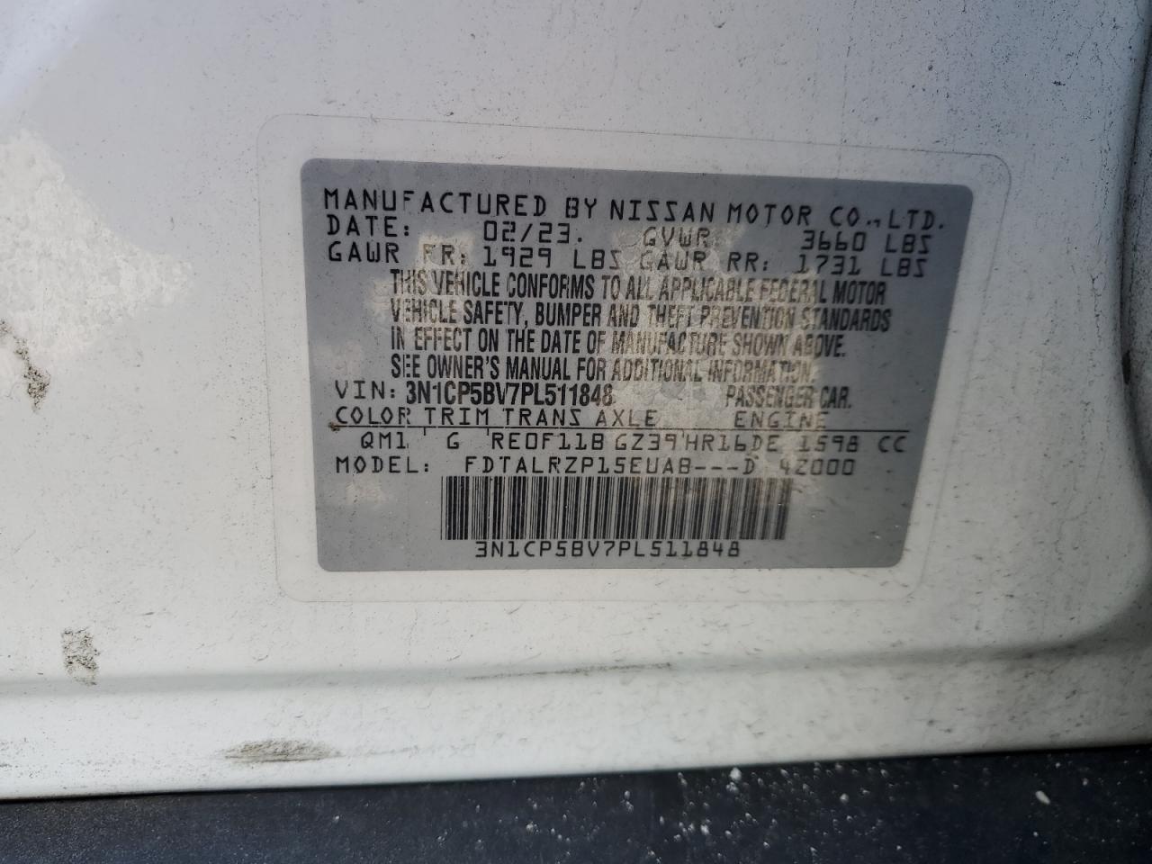 2023 NISSAN KICKS S VIN:3N1CP5BV7PL511848