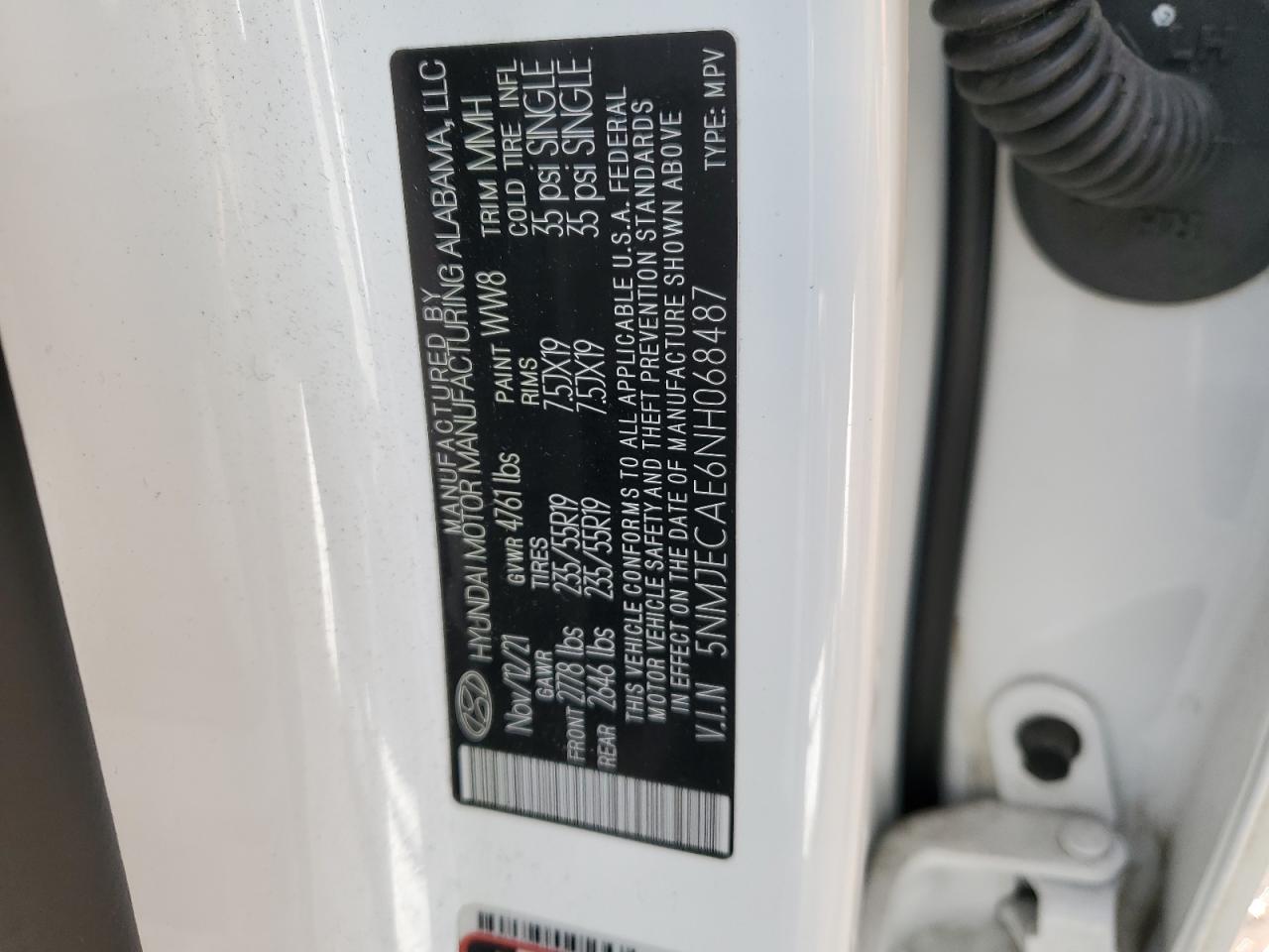 2022 HYUNDAI TUCSON LIMITED VIN:5NMJECAE6NH068487