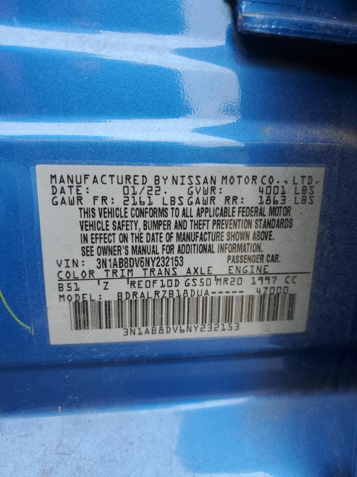 2022 NISSAN SENTRA SR VIN:3N1AB8DV6NY232153