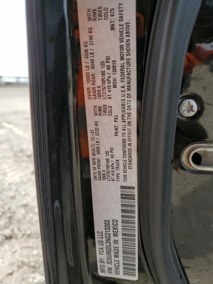 2022 RAM 2500 BIG HORN/LONE STAR VIN:3C6UR5DL3NG213303