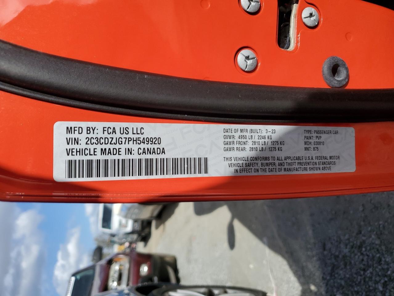 2023 DODGE CHALLENGER GT VIN:2C3CDZJG7PH549920