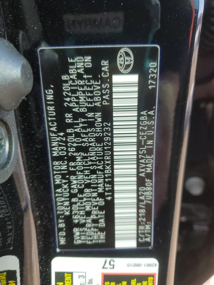 2024 TOYOTA CAMRY XLE VIN:4T1F11BKXRU129232