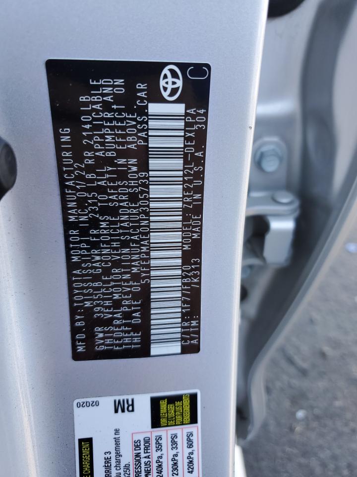 2022 TOYOTA COROLLA LE VIN:5YFEPMAE0NP305739