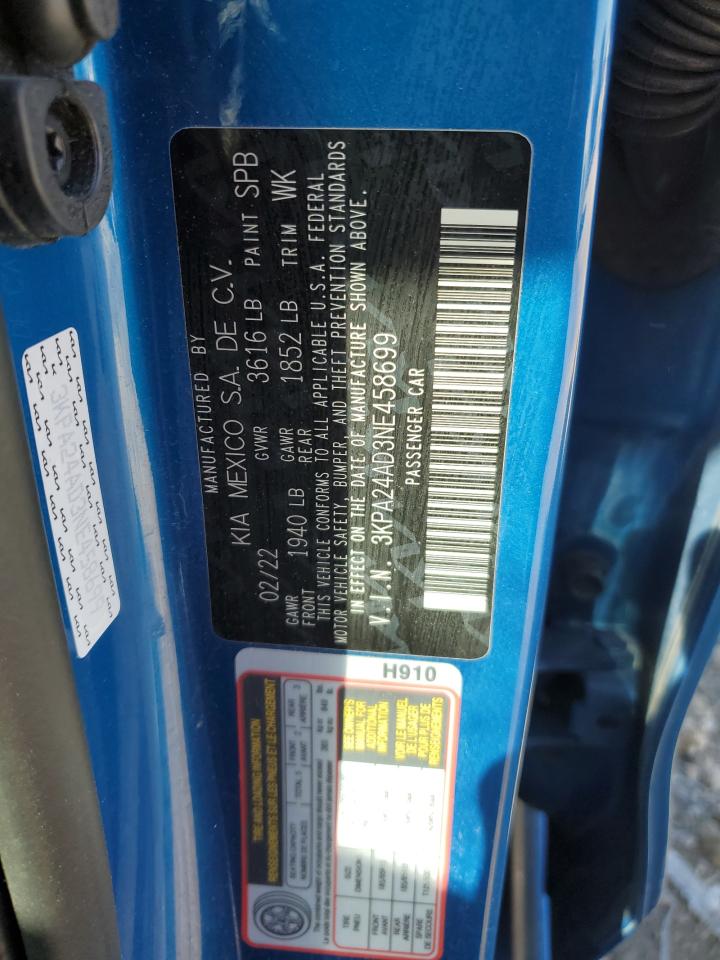 2022 KIA RIO LX VIN:3KPA24AD3NE458699