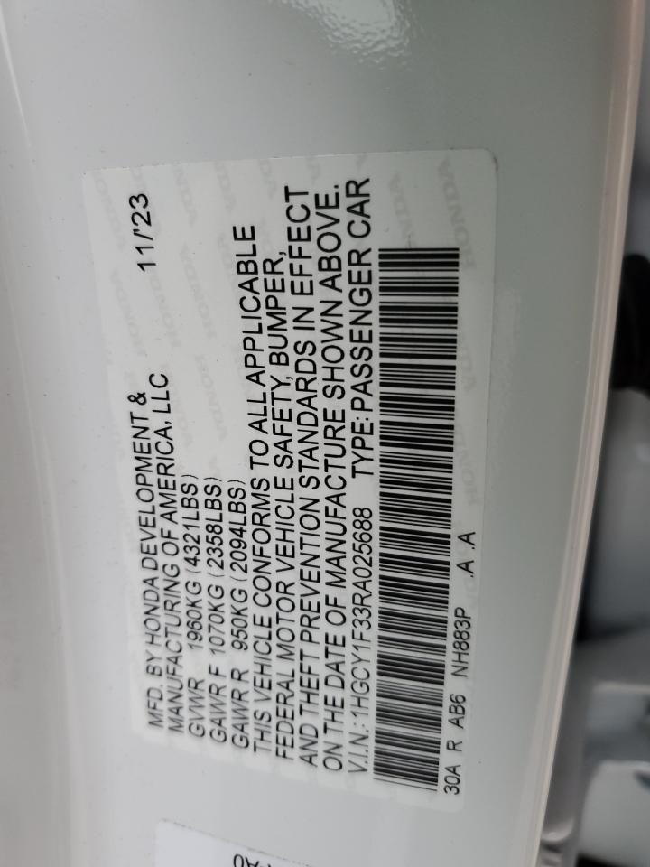 2024 HONDA ACCORD EX VIN:1HGCY1F33RA025688