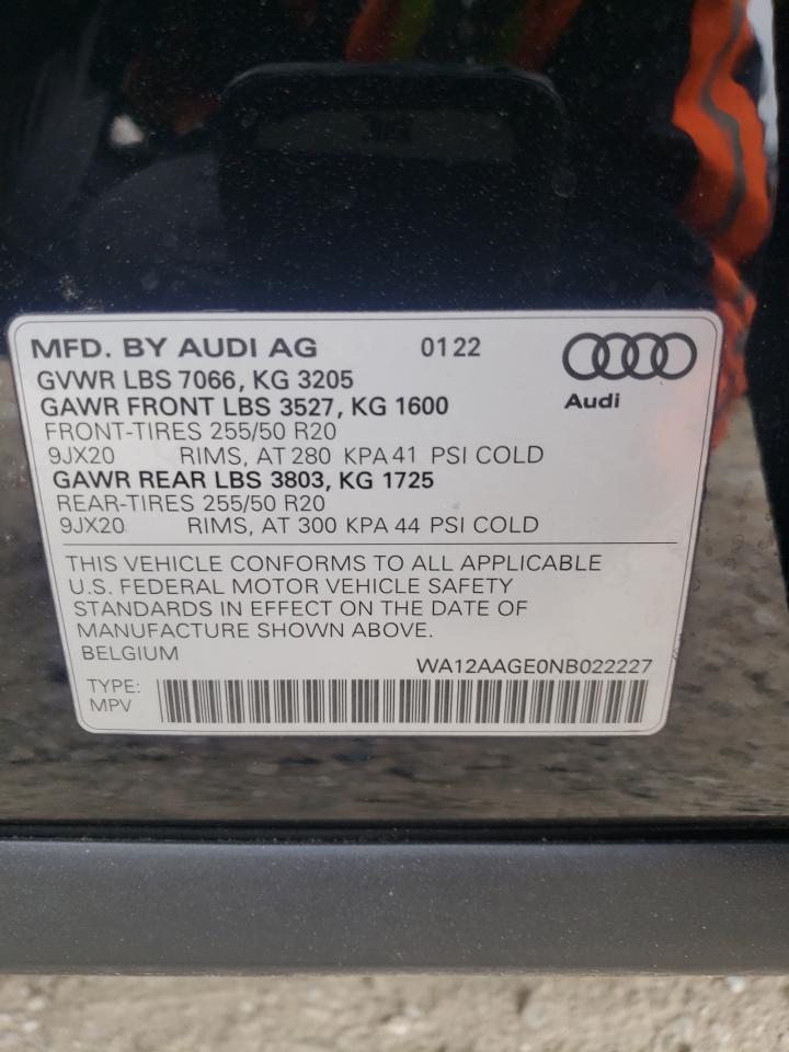 2022 AUDI E-TRON SPORTBACK PREMIUM PLUS VIN:WA12AAGE0NB022227
