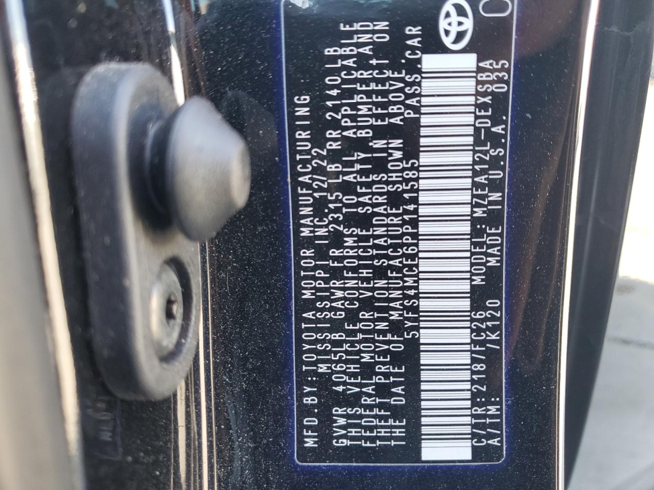 2023 TOYOTA COROLLA SE VIN:5YFS4MCE6PP141585