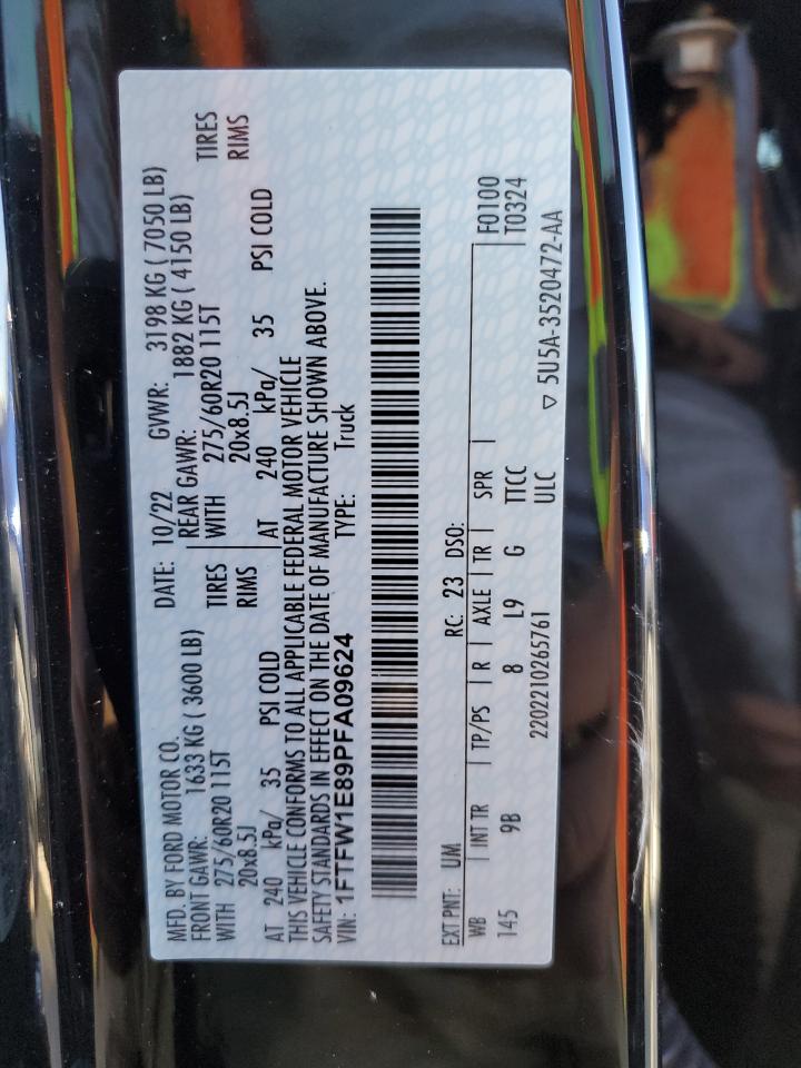 2023 FORD F150 SUPERCREW VIN:1FTFW1E89PFA09624